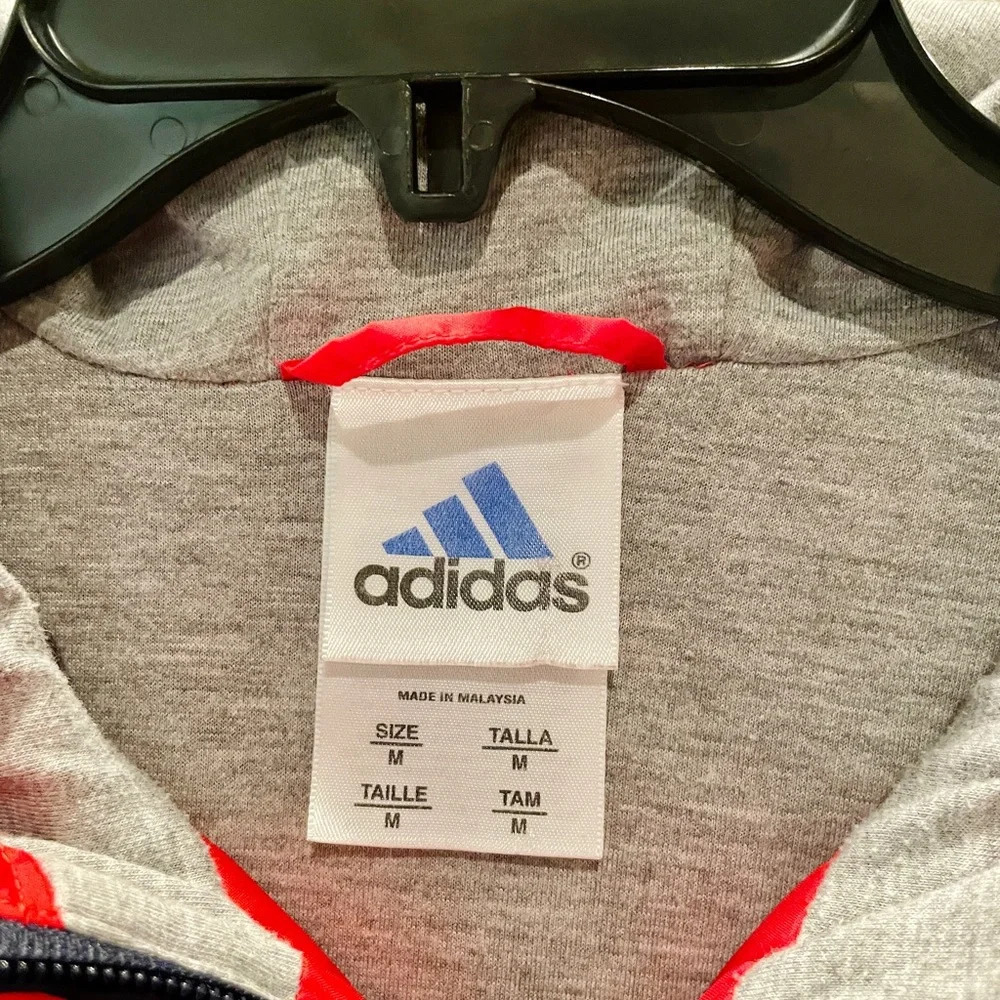 Adidas men’s full zip hooded lined windbreaker jacket w/ pockets SZ M navy red - Picture 4 of 12